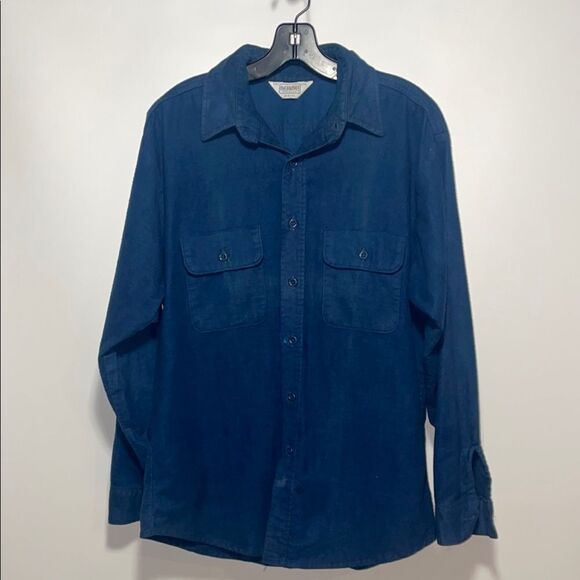 Navy Blue Casual flannel Button Down Shirt with Classic Collar - Picture 1 of 7
